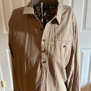 Paige tan long sleeve collared shirt. Men’s size medium